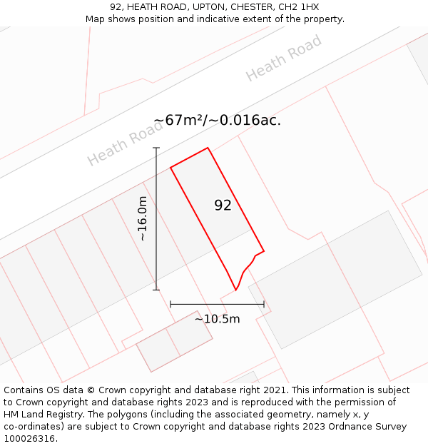 92, HEATH ROAD, UPTON, CHESTER, CH2 1HX: Plot and title map