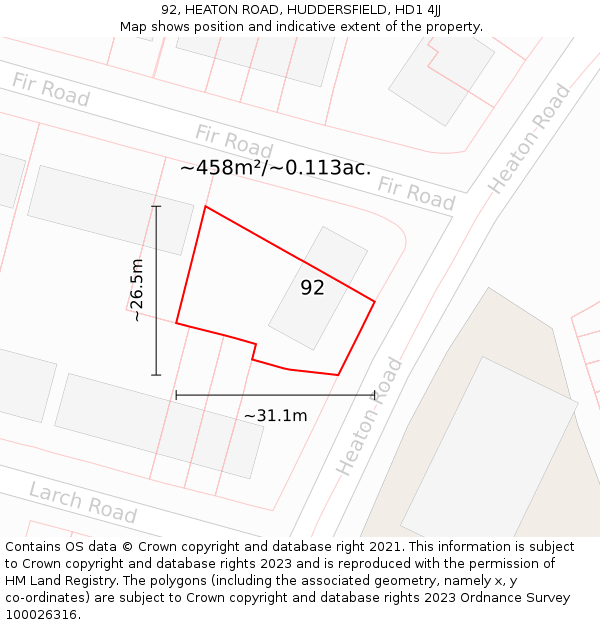 92, HEATON ROAD, HUDDERSFIELD, HD1 4JJ: Plot and title map
