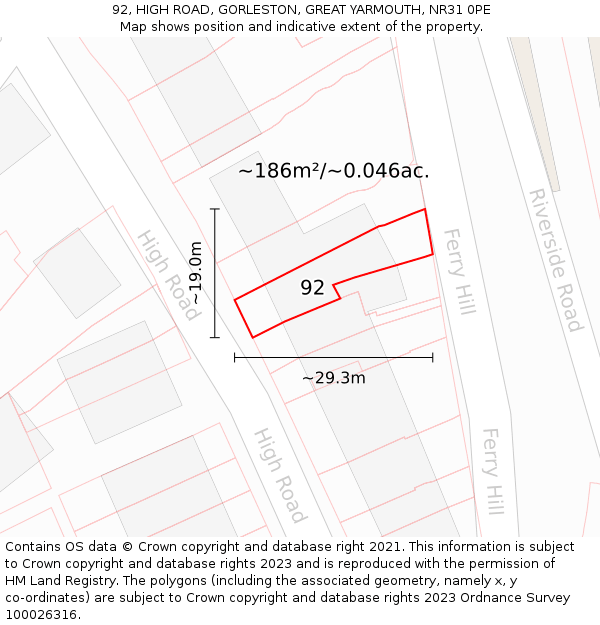 92, HIGH ROAD, GORLESTON, GREAT YARMOUTH, NR31 0PE: Plot and title map