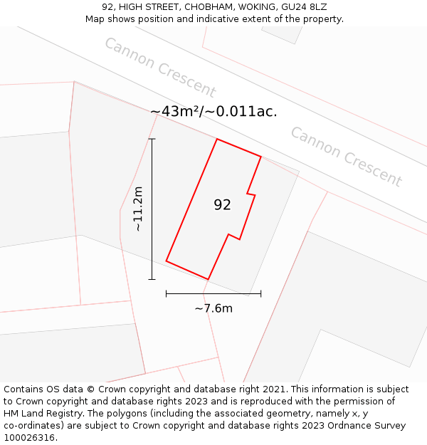 92, HIGH STREET, CHOBHAM, WOKING, GU24 8LZ: Plot and title map