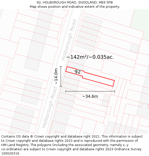 92, HOLBOROUGH ROAD, SNODLAND, ME6 5PB: Plot and title map