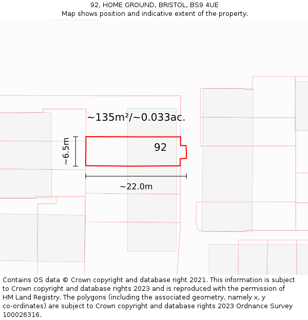 92, HOME GROUND, BRISTOL, BS9 4UE: Plot and title map