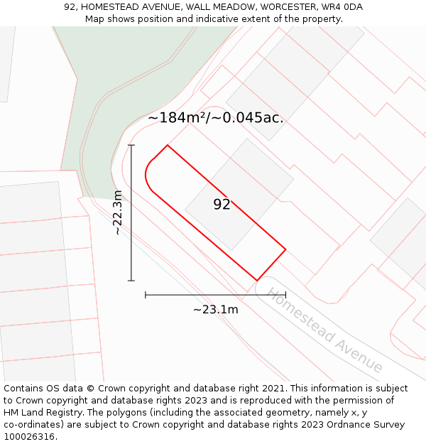 92, HOMESTEAD AVENUE, WALL MEADOW, WORCESTER, WR4 0DA: Plot and title map