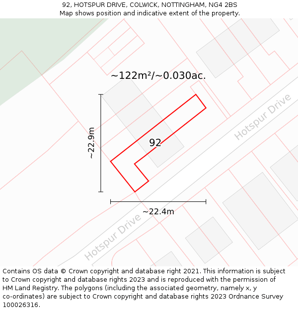 92, HOTSPUR DRIVE, COLWICK, NOTTINGHAM, NG4 2BS: Plot and title map