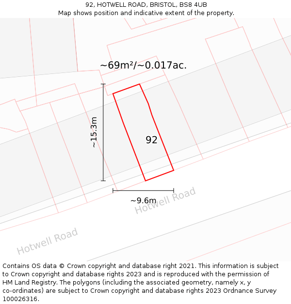 92, HOTWELL ROAD, BRISTOL, BS8 4UB: Plot and title map