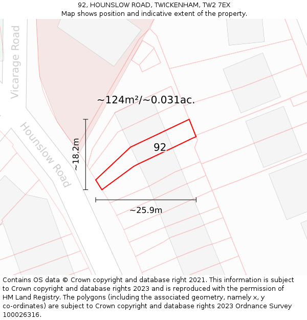 92, HOUNSLOW ROAD, TWICKENHAM, TW2 7EX: Plot and title map