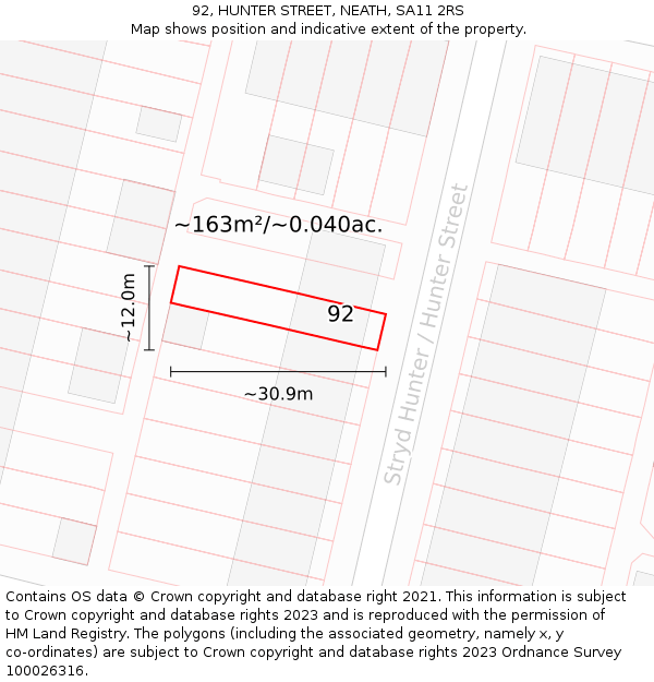 92, HUNTER STREET, NEATH, SA11 2RS: Plot and title map