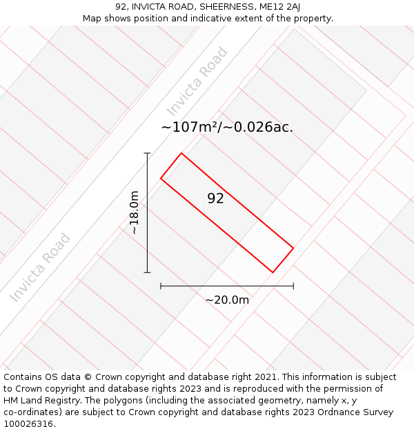 92, INVICTA ROAD, SHEERNESS, ME12 2AJ: Plot and title map