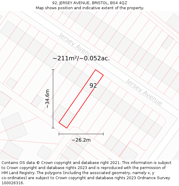 92, JERSEY AVENUE, BRISTOL, BS4 4QZ: Plot and title map