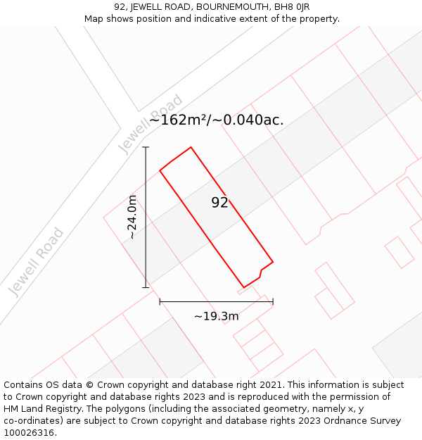 92, JEWELL ROAD, BOURNEMOUTH, BH8 0JR: Plot and title map