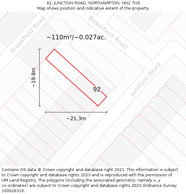 92, JUNCTION ROAD, NORTHAMPTON, NN2 7HS: Plot and title map