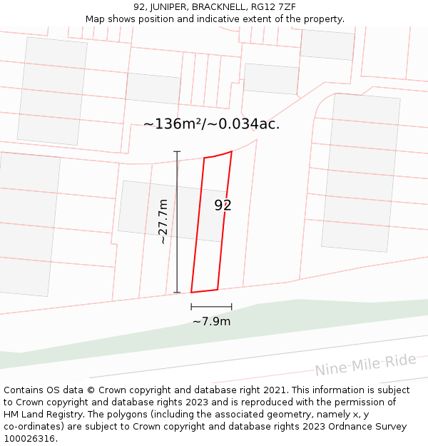 92, JUNIPER, BRACKNELL, RG12 7ZF: Plot and title map