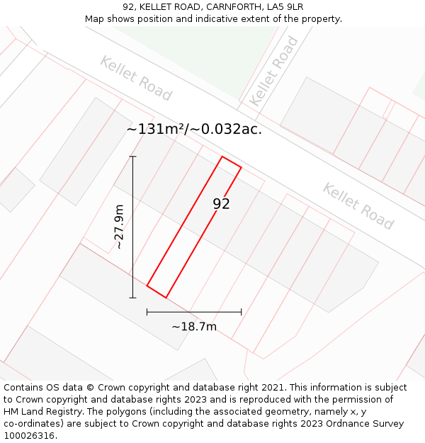 92, KELLET ROAD, CARNFORTH, LA5 9LR: Plot and title map