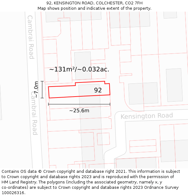 92, KENSINGTON ROAD, COLCHESTER, CO2 7FH: Plot and title map