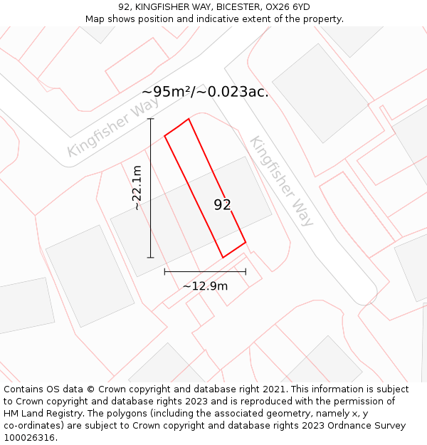 92, KINGFISHER WAY, BICESTER, OX26 6YD: Plot and title map