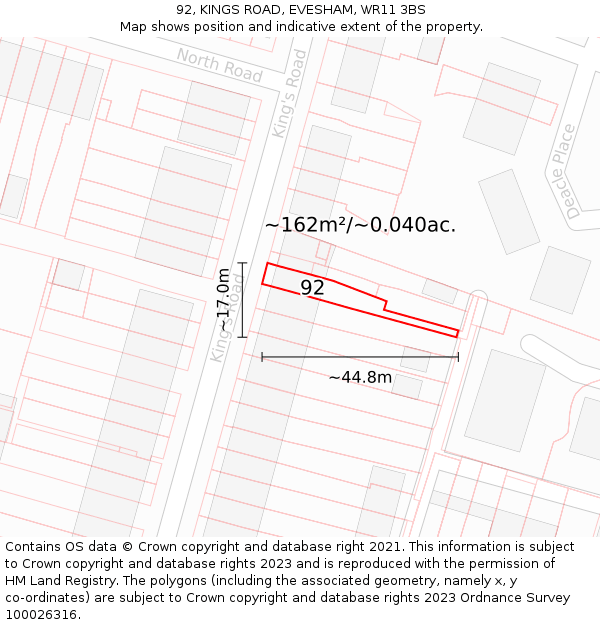 92, KINGS ROAD, EVESHAM, WR11 3BS: Plot and title map