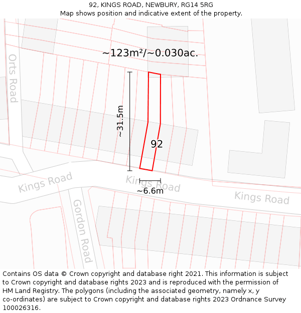 92, KINGS ROAD, NEWBURY, RG14 5RG: Plot and title map