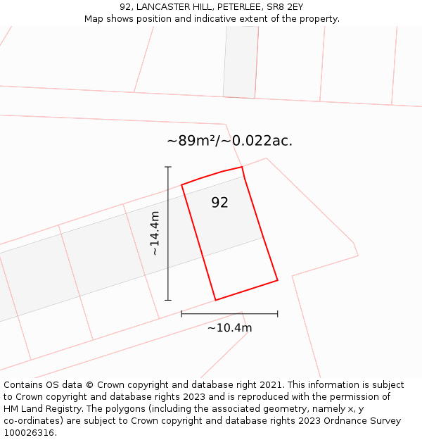 92, LANCASTER HILL, PETERLEE, SR8 2EY: Plot and title map