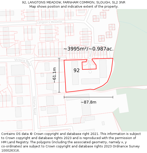 92, LANGTONS MEADOW, FARNHAM COMMON, SLOUGH, SL2 3NR: Plot and title map