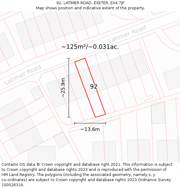 92, LATIMER ROAD, EXETER, EX4 7JP: Plot and title map