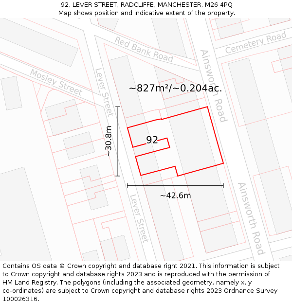 92, LEVER STREET, RADCLIFFE, MANCHESTER, M26 4PQ: Plot and title map
