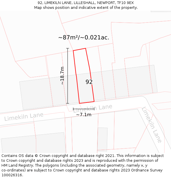 92, LIMEKILN LANE, LILLESHALL, NEWPORT, TF10 9EX: Plot and title map