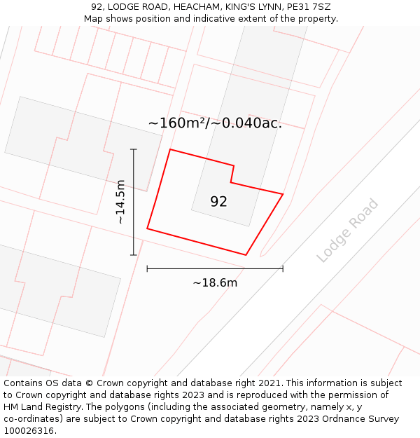 92, LODGE ROAD, HEACHAM, KING'S LYNN, PE31 7SZ: Plot and title map