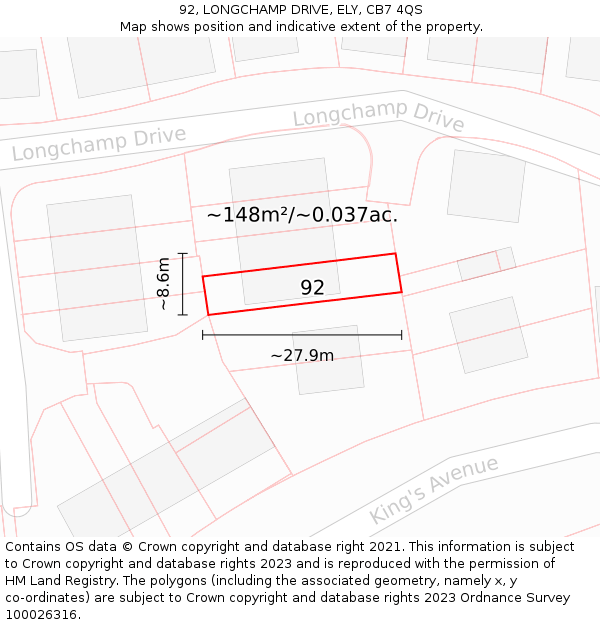 92, LONGCHAMP DRIVE, ELY, CB7 4QS: Plot and title map