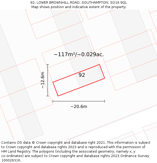 92, LOWER BROWNHILL ROAD, SOUTHAMPTON, SO16 9QL: Plot and title map
