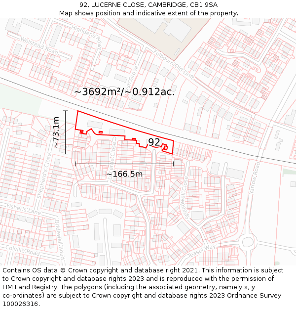 92, LUCERNE CLOSE, CAMBRIDGE, CB1 9SA: Plot and title map