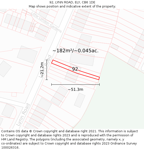 92, LYNN ROAD, ELY, CB6 1DE: Plot and title map