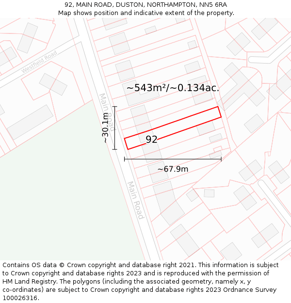 92, MAIN ROAD, DUSTON, NORTHAMPTON, NN5 6RA: Plot and title map
