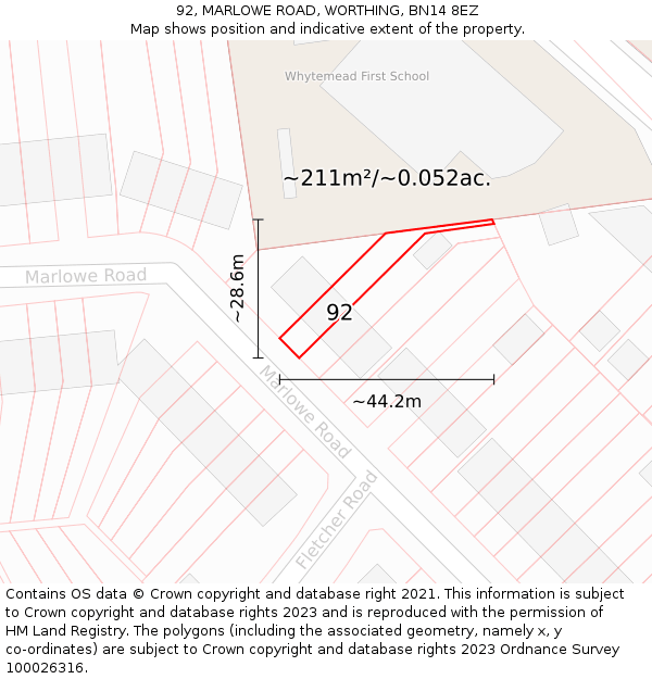 92, MARLOWE ROAD, WORTHING, BN14 8EZ: Plot and title map