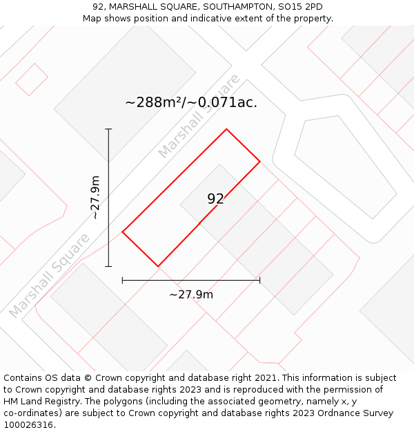 92, MARSHALL SQUARE, SOUTHAMPTON, SO15 2PD: Plot and title map