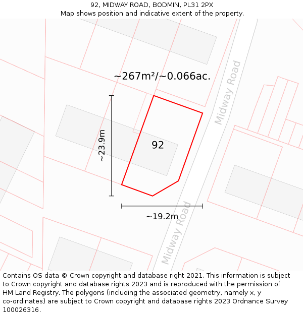 92, MIDWAY ROAD, BODMIN, PL31 2PX: Plot and title map
