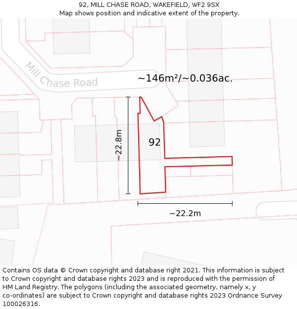 92, MILL CHASE ROAD, WAKEFIELD, WF2 9SX: Plot and title map