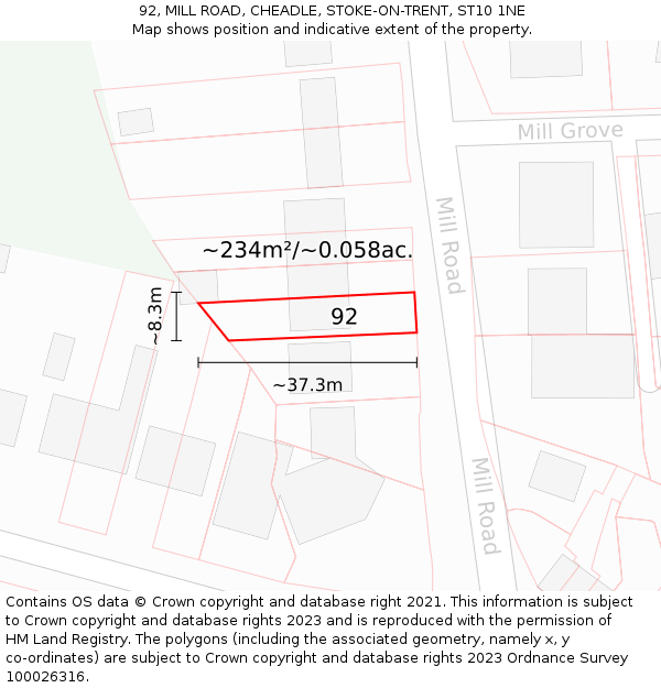 92, MILL ROAD, CHEADLE, STOKE-ON-TRENT, ST10 1NE: Plot and title map