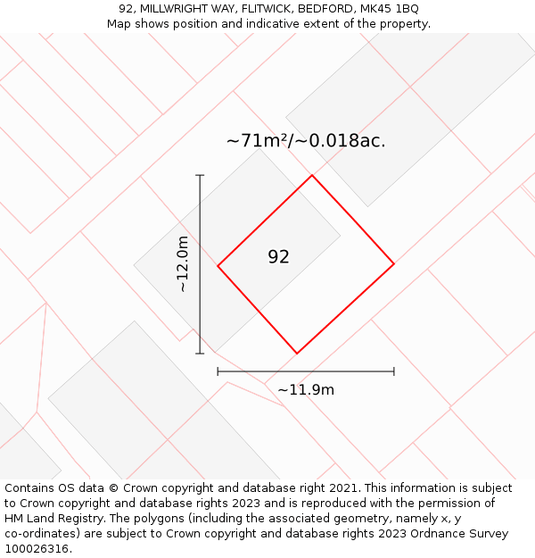 92, MILLWRIGHT WAY, FLITWICK, BEDFORD, MK45 1BQ: Plot and title map