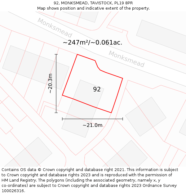 92, MONKSMEAD, TAVISTOCK, PL19 8PR: Plot and title map