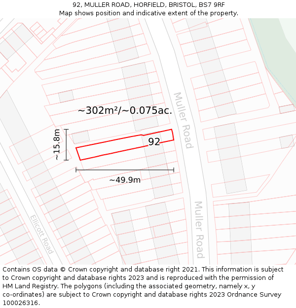 92, MULLER ROAD, HORFIELD, BRISTOL, BS7 9RF: Plot and title map