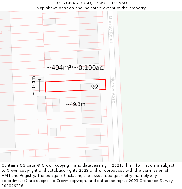 92, MURRAY ROAD, IPSWICH, IP3 9AQ: Plot and title map