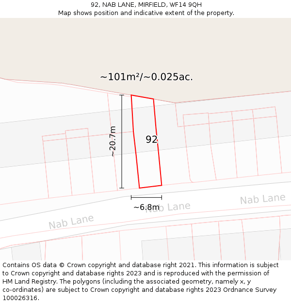 92, NAB LANE, MIRFIELD, WF14 9QH: Plot and title map