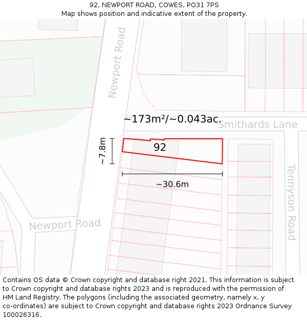 92, NEWPORT ROAD, COWES, PO31 7PS: Plot and title map