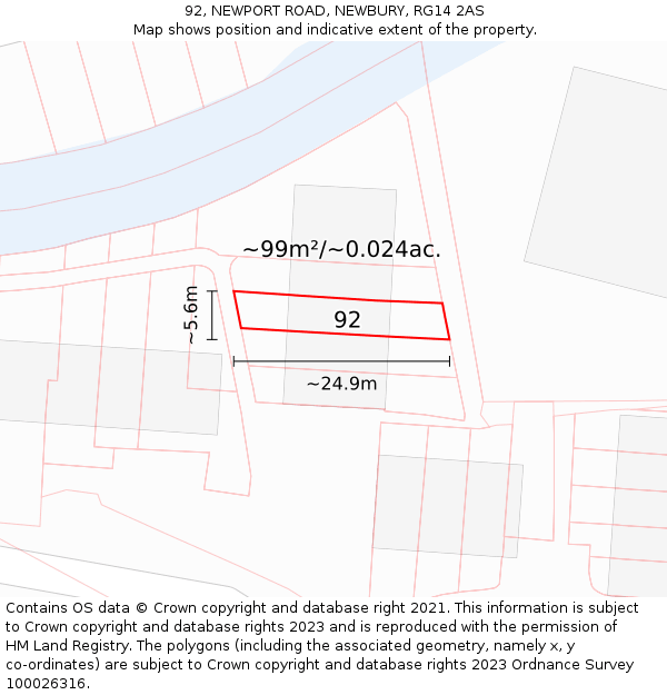 92, NEWPORT ROAD, NEWBURY, RG14 2AS: Plot and title map