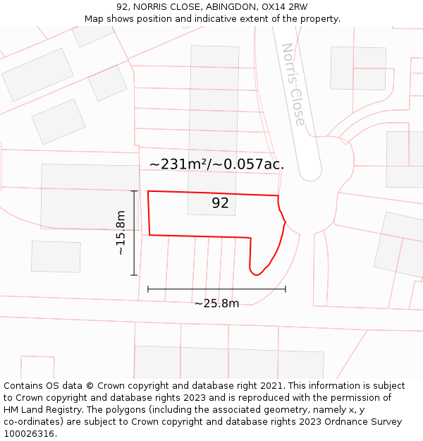 92, NORRIS CLOSE, ABINGDON, OX14 2RW: Plot and title map