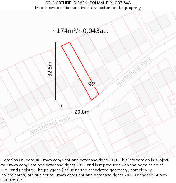 92, NORTHFIELD PARK, SOHAM, ELY, CB7 5XA: Plot and title map