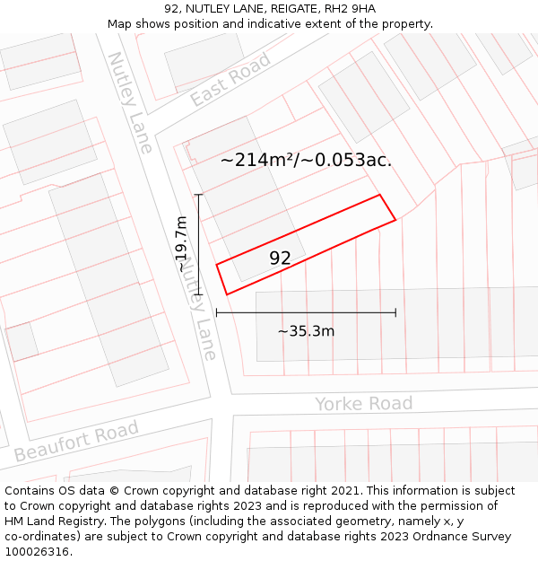 92, NUTLEY LANE, REIGATE, RH2 9HA: Plot and title map
