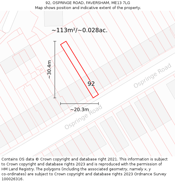92, OSPRINGE ROAD, FAVERSHAM, ME13 7LG: Plot and title map