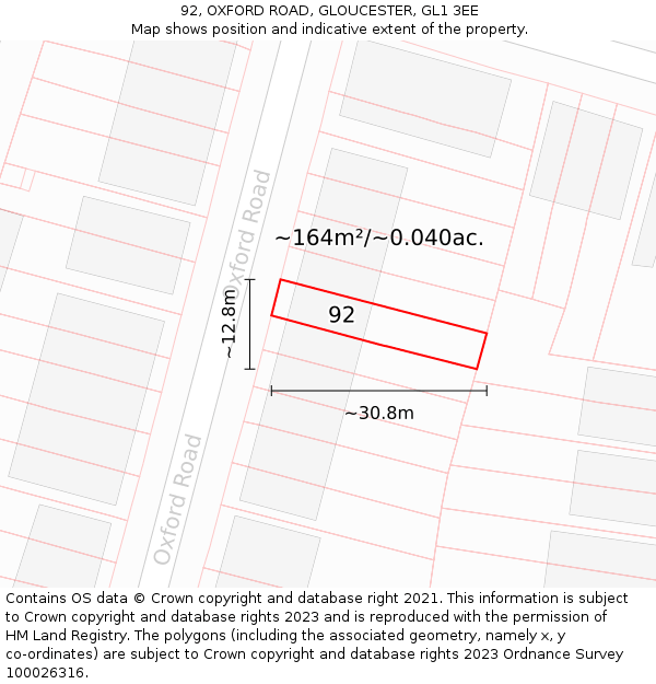 92, OXFORD ROAD, GLOUCESTER, GL1 3EE: Plot and title map