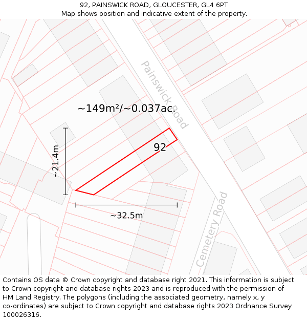 92, PAINSWICK ROAD, GLOUCESTER, GL4 6PT: Plot and title map